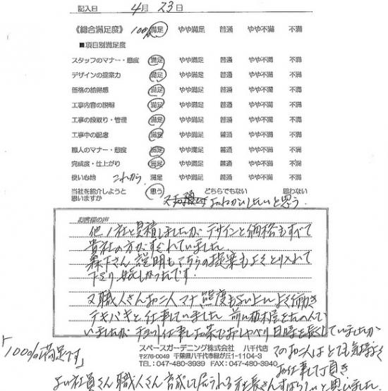 千葉県市川市・庭 M様評価
