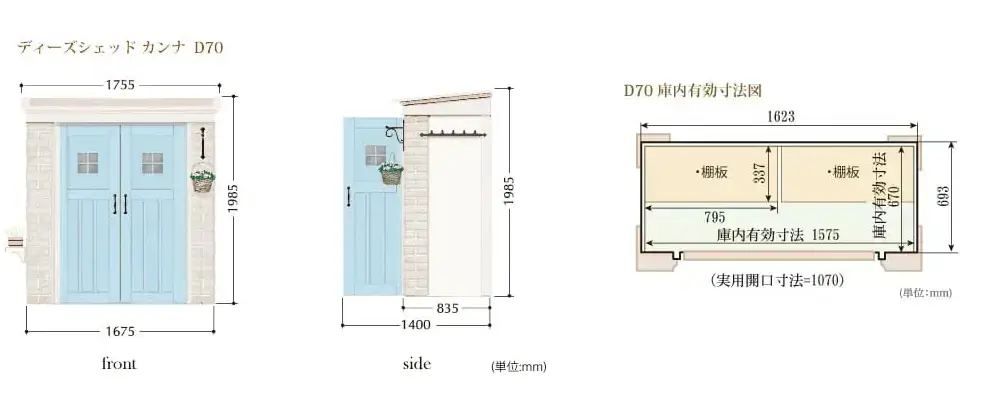 カンナ フレンチシック D70 サイズ展開図