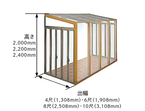 ガーデンルーム ココマ 高さ・柱寸法図